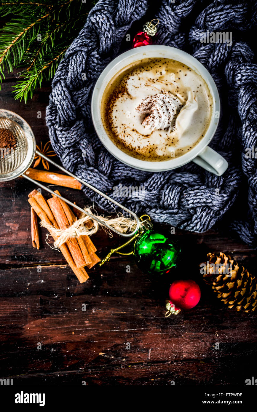 Spicy Cappuccino Coffee With For Cold Winter And Autumn Day Xmas