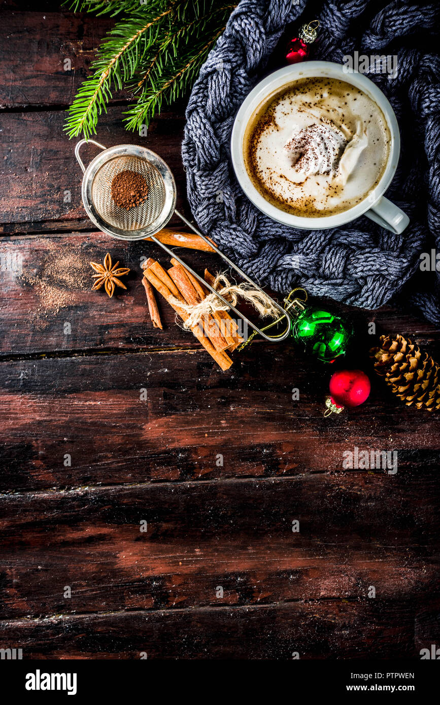 Spicy Cappuccino Coffee With For Cold Winter And Autumn Day Xmas