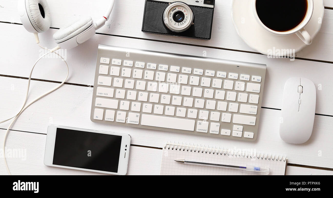 Gadgets and cup of coffee Stock Photo