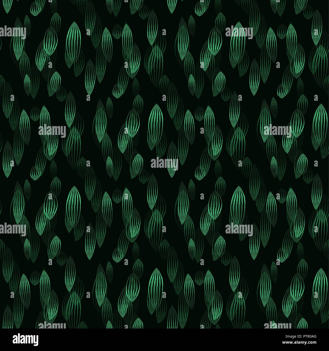 Vector illustration of green leaves seamless pattern on black. Floral ...
