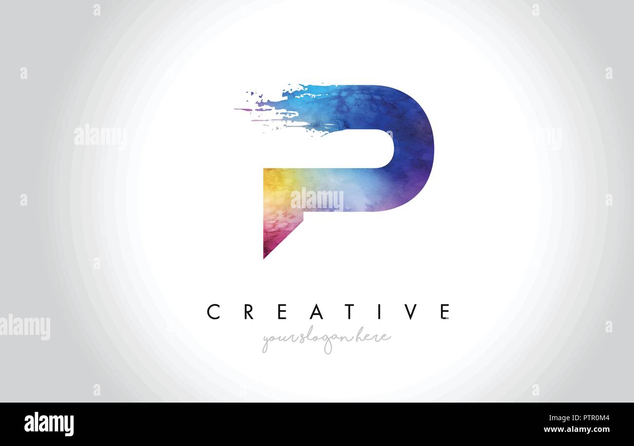 P Paintbrush Letter Design with Watercolor Brush Stroke and Modern Vibrant Colors Vector Stock