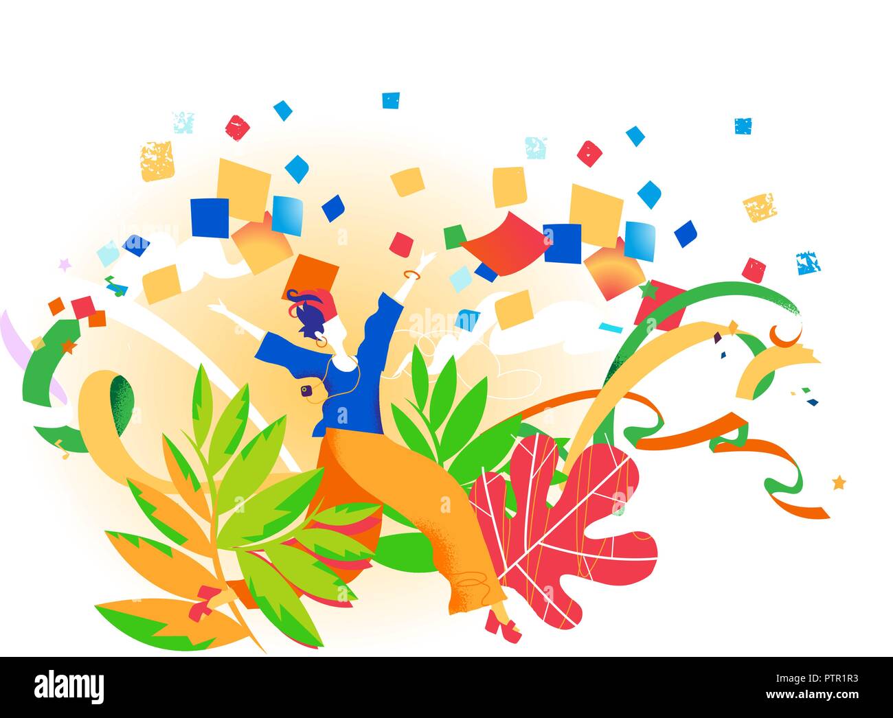 An happy girl dances and celebrates into the nature Stock Vector