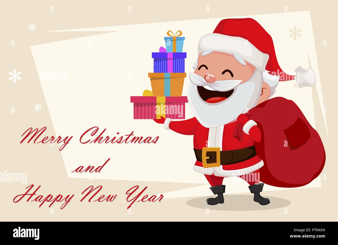 merry christmas greeting card with funny santa claus cheerful cartoon character holding four gift boxes usable for banner poster flyer label or t - Funny Merry Christmas Greetings merry christmas greeting card with funny santa claus cheerful cartoon character holding four gift boxes usable for banner poster flyer label or t - Funny Merry Christmas Greetings