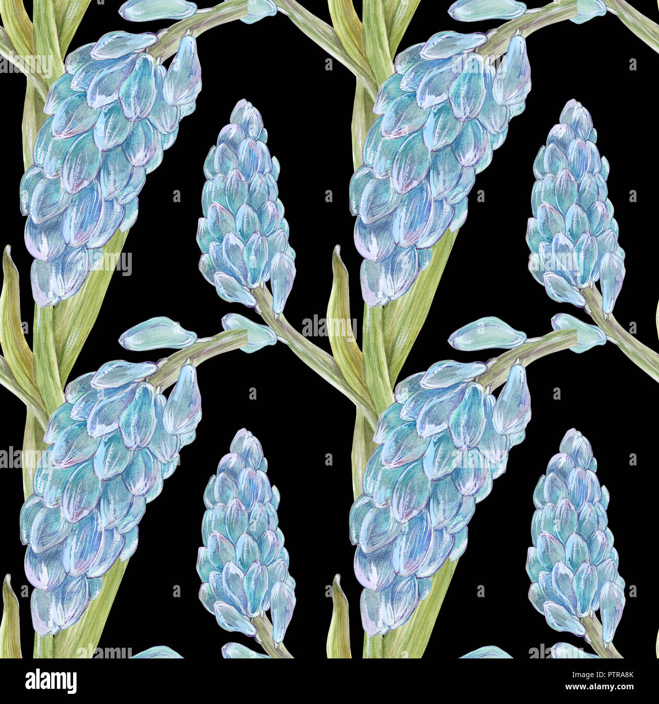 Modern watercolor botanical illustration in Old School style. Blue ...