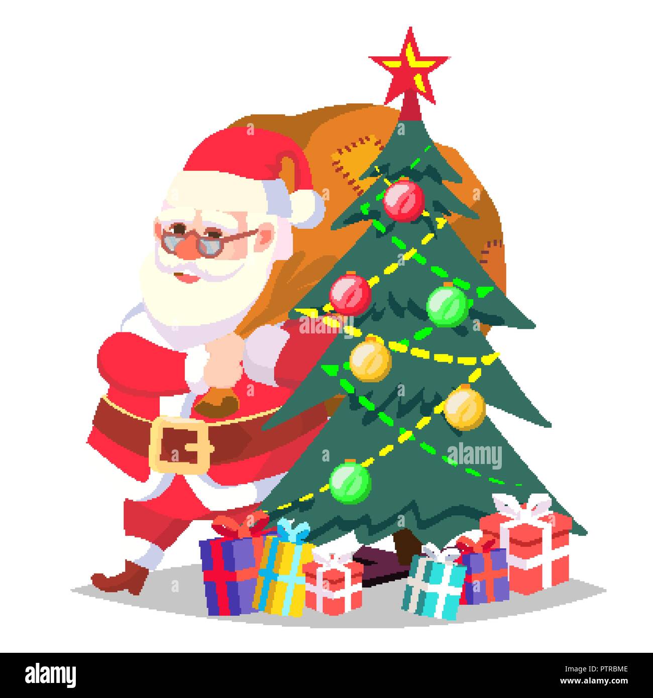 Santa Claus And Christmas Tree Vector. Isolated Illustration Stock ...