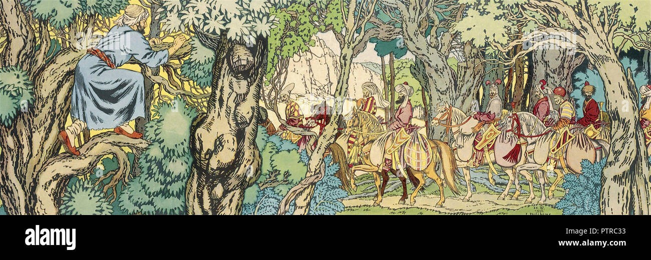 Bilibin  Ivan - Ali Baba and the Forty Thieves - the Hunt Stock Photo