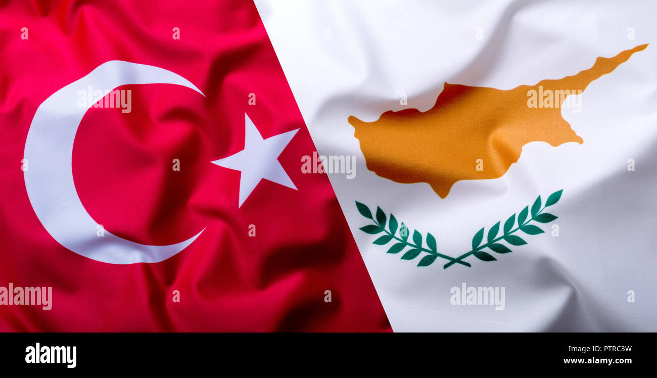 Flags of the Turkey and Cyprus - Studio shot. Stock Photo