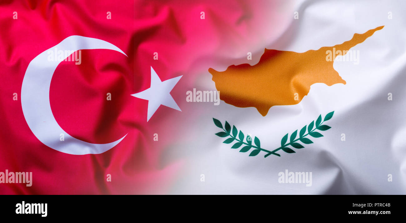 Flags of the Turkey and Cyprus - Studio shot. Stock Photo