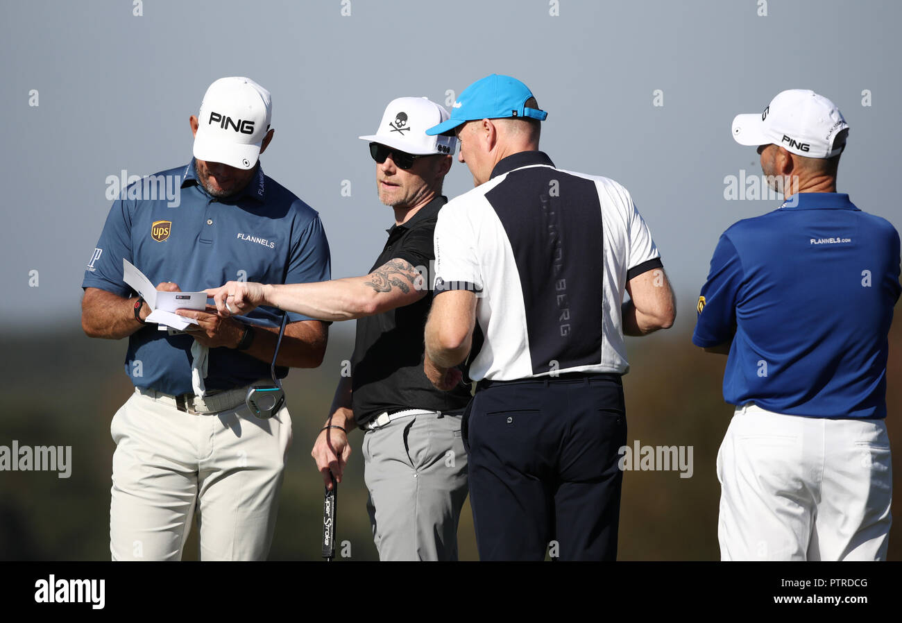 Lee Westwood and Ronan Keating during the British Masters ProAm at