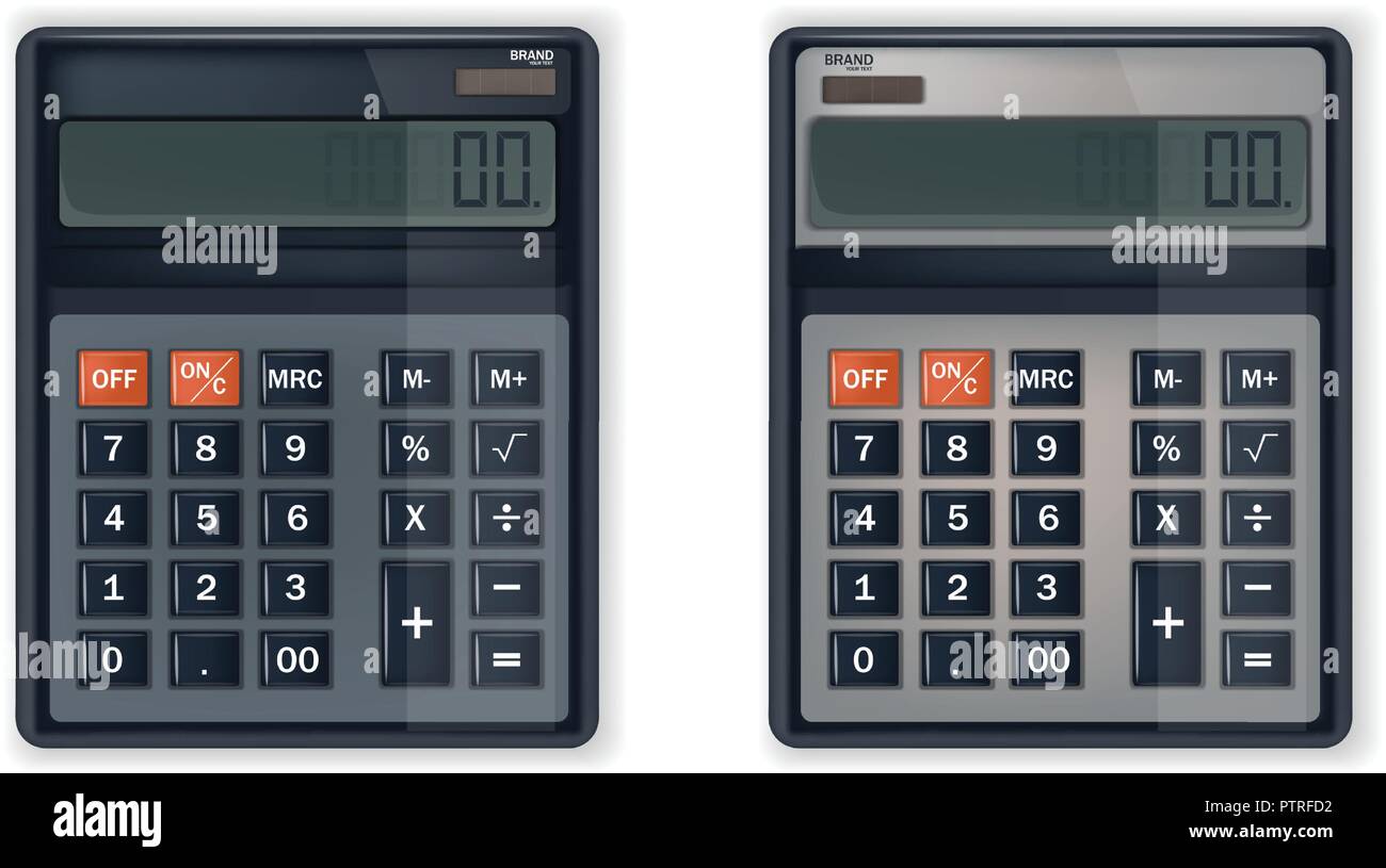 Calculator or adding machine Vector realistic isolated on white Stock