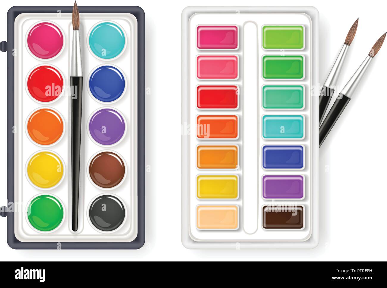 Watercolor paints in a box with brush Royalty Free Vector