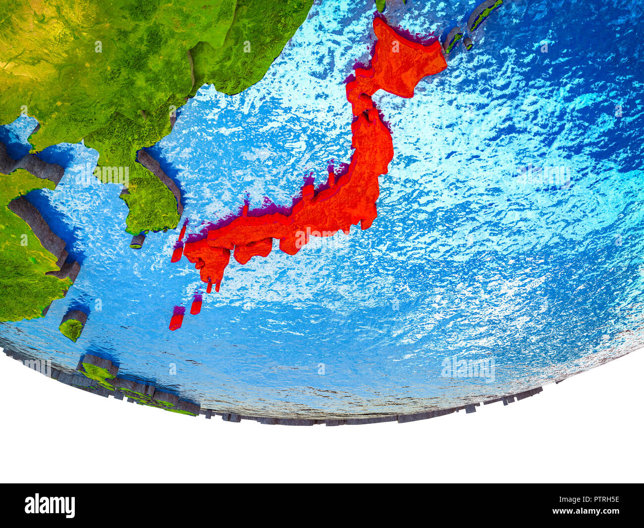 Japan on 3D Earth with divided countries and watery oceans. 3D ...