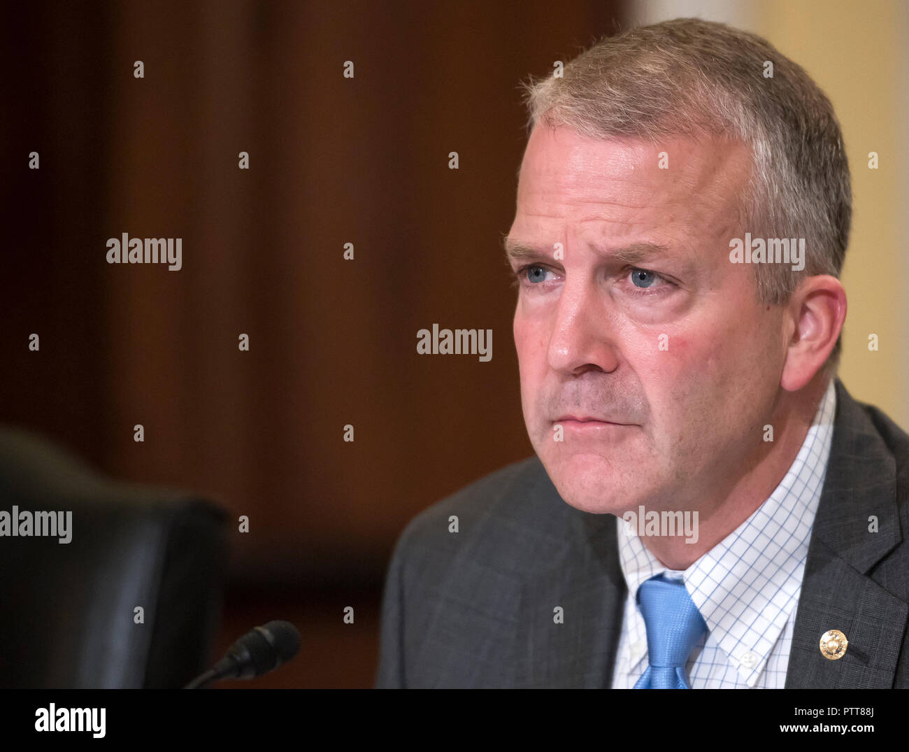 Washington, United States Of America. 10th Oct, 2018. United States Senator Dan Sullivan (Republican of Alaska) hears testimony before the United States Senate Committee on Armed Services Subcommittee on Readiness and Management Support during a hearing titled 'US Air Force Readiness' on Capitol Hill in Washington, DC on Wednesday, October 10, 2018. Credit: Ron Sachs/CNP | usage worldwide Credit: dpa/Alamy Live News Stock Photo