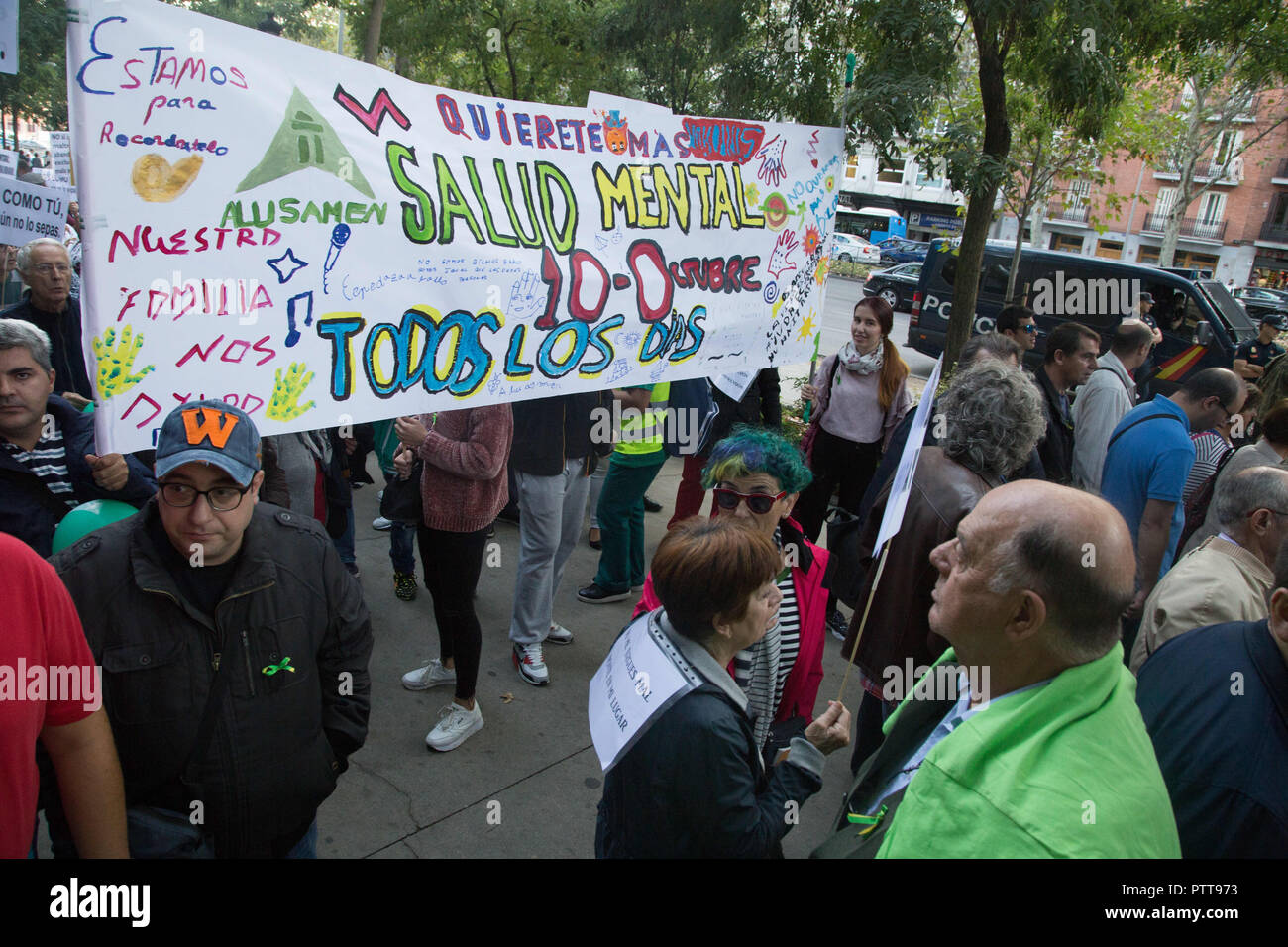 Madrid Spain 10th Oct 2018 A Banner In Favour Of Mental Health