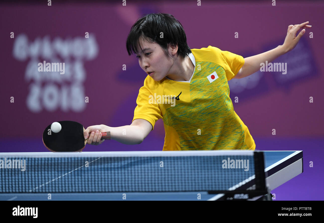 Buenos Aires. 10th Oct, 2018. Hirano Miu of Japan competes during the  women's singles table tennis gold medal match against Sun Yingsha of China  at the 2018 Summer Youth Olympic Games in