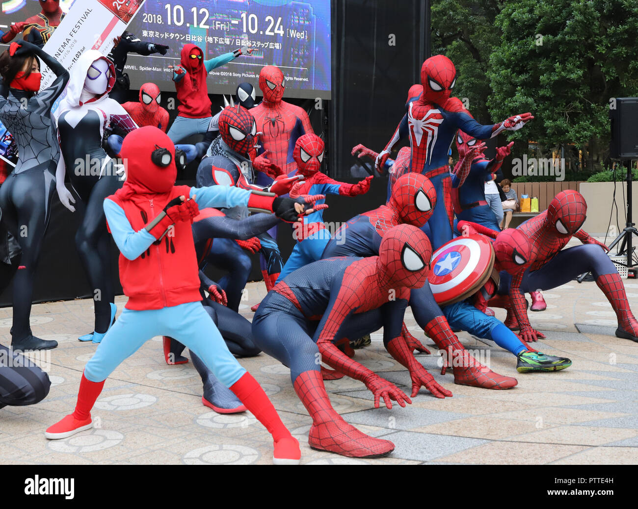 Tokyo Japan 11th Oct 18 Spider Man Cosplayers Pose For Photo As 24 Spider Man Gathered For The Promotion Of Sony Pictures Movie Spider Verse Which Will Be Screening Next Year At The Hibiya Cinema Tokyo Japan 11th Oct 18 Spider Man Cosplayers Pose For Photo As 24 Spider Man Gathered For The Promotion Of Sony Pictures Movie Spider Verse Which Will Be Screening Next Year At The Hibiya Cinema
