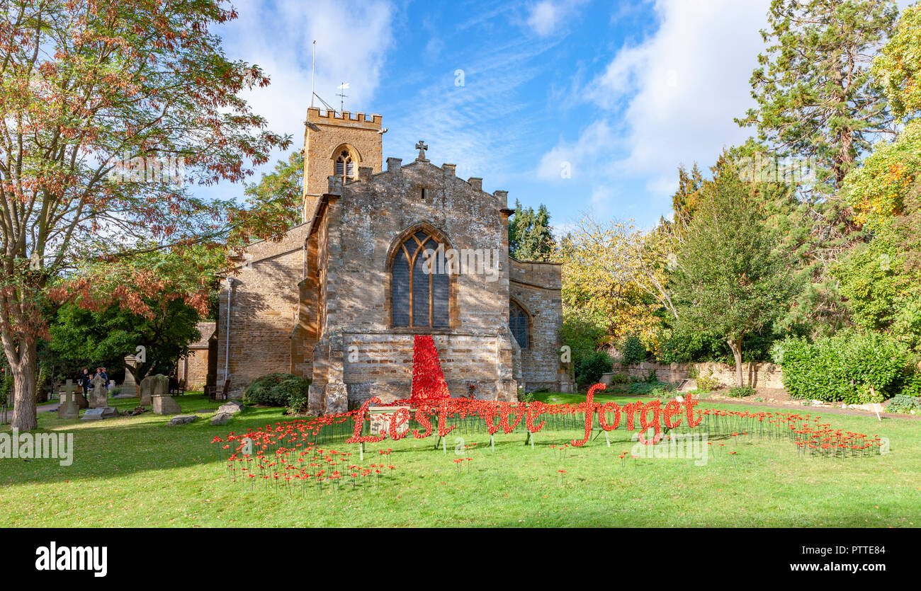Northampton. U.K. 11th October 2018, A Poppy Display this morning at St Peter and St Paul church in Abington Park, it is being displaying for a month leading up to Armistice Day (Rememberance Sunday}. Credit: Keith J Smith./Alamy Live News Stock Photo