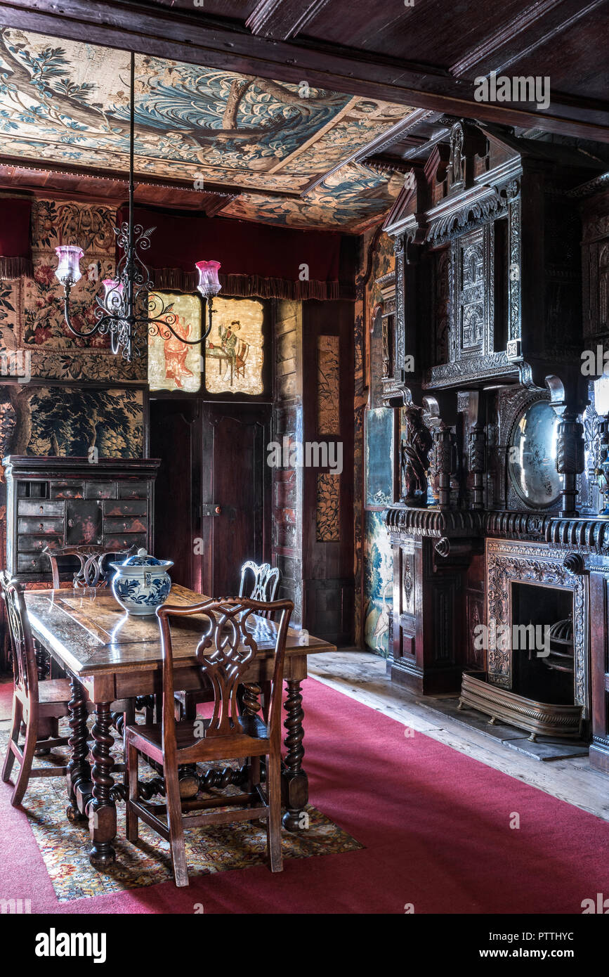 17th and 18th century Aubusson tapestries line walls in Hauteville House Stock Photo