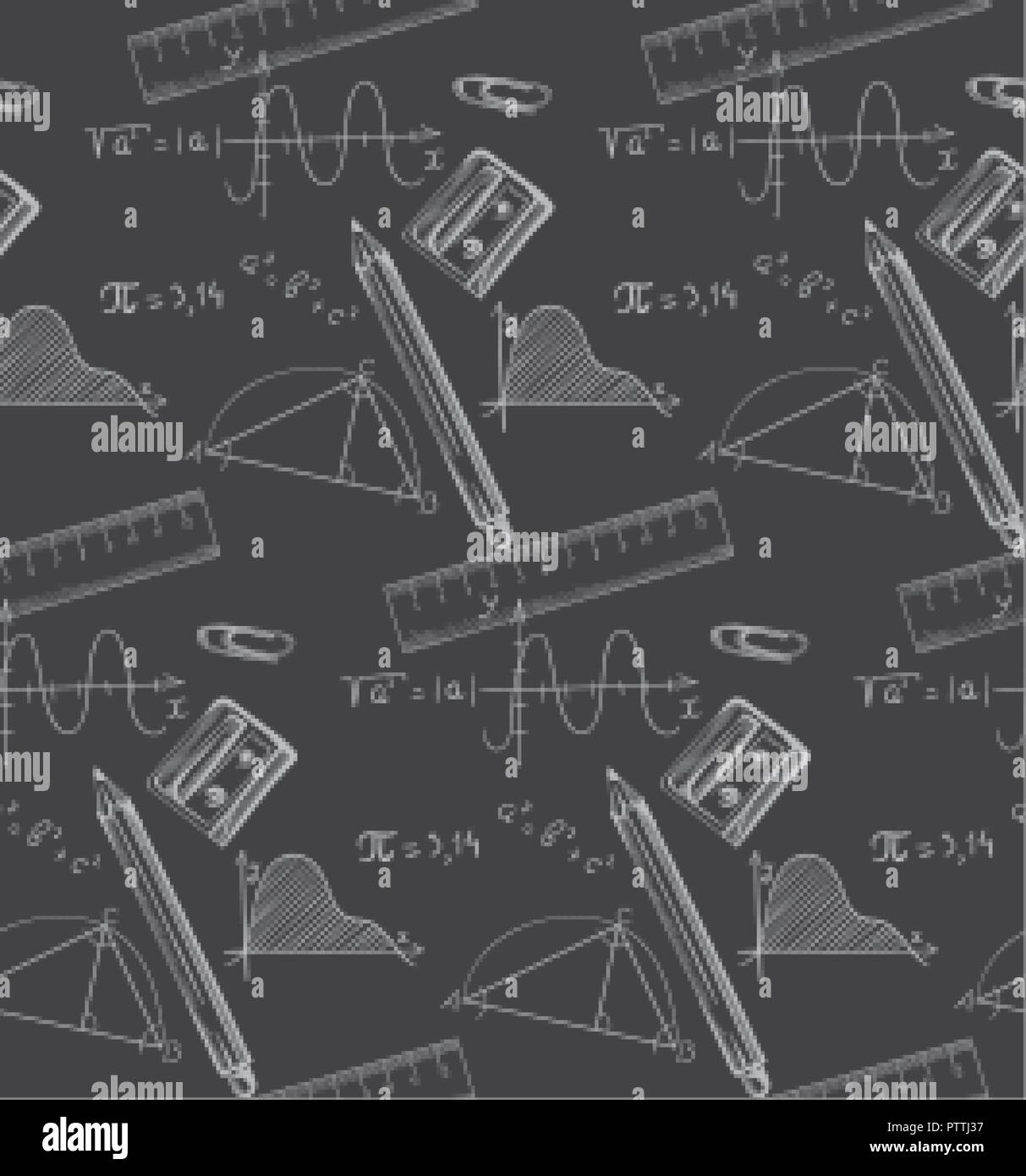 Math formulas and crayons drawn on a blackboard Vector illustration Stock Vector