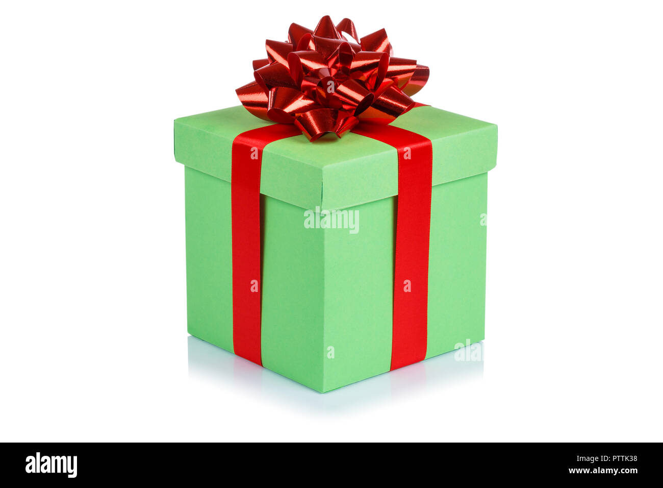 Birthday gift christmas present light green box isolated on a white background Stock Photo