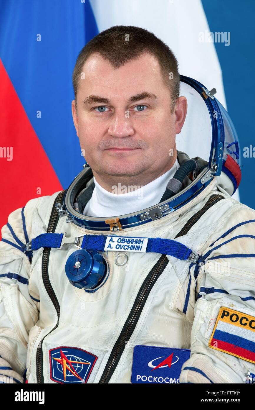Expedition 57 crew member cosmonaut Alexey Ovchinin of Roscosmos portrait in the Sokol launch and entry suits at the Gagarin Cosmonaut Training Center November 16, 2017 in Star City, Russia. International Space Station Expedition 57 crew Nick Hague of NASA and Alexey Ovchinin of Roscosmos are scheduled to launch on October 11th and will spend the next six months living and working aboard the International Space Station. Stock Photo
