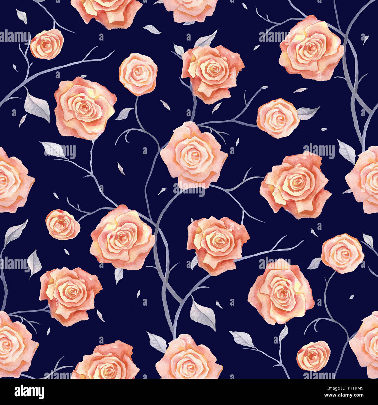 Roses. Hand Drawn Watercolor Floral Pattern Stock Photo Alamy