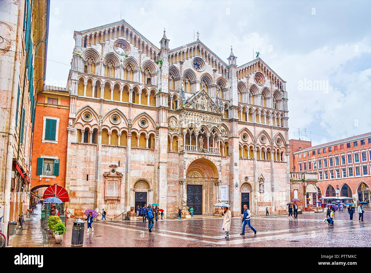FERRARA, ITALY - APRIL 30, 2013: The Doumo of Ferara has the most beautiful  frontage among othe churches with marble carved decoration, on April 30 in  Stock Photo - Alamy