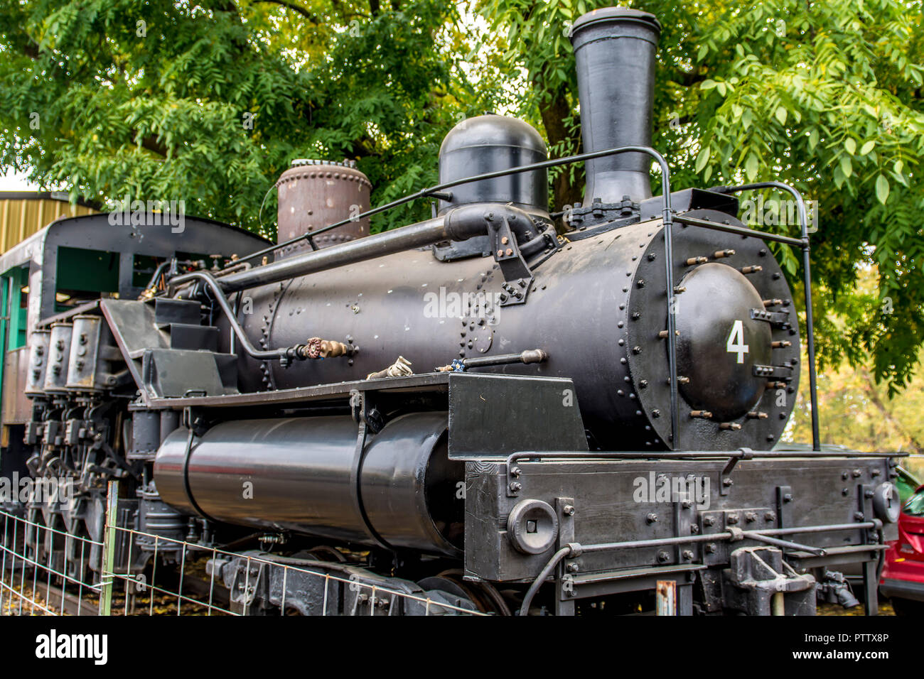 Retired steam train in railroad park in Medford, Oregon Stock Photo