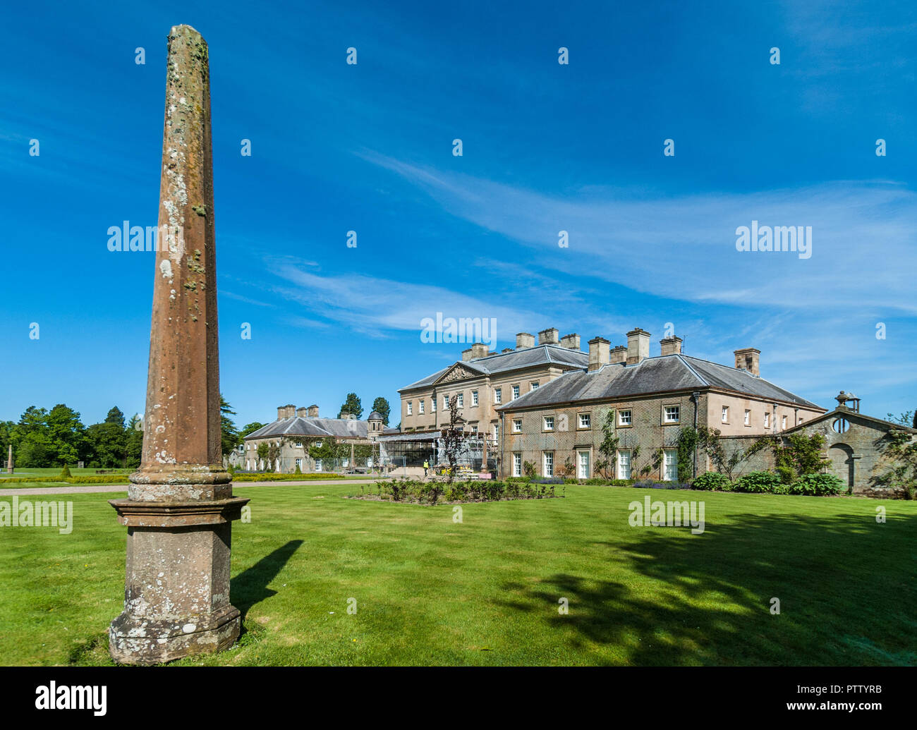 Cumnock, Ayrshire, Scotland, UK June 18, 2012 Molded stone obelisk