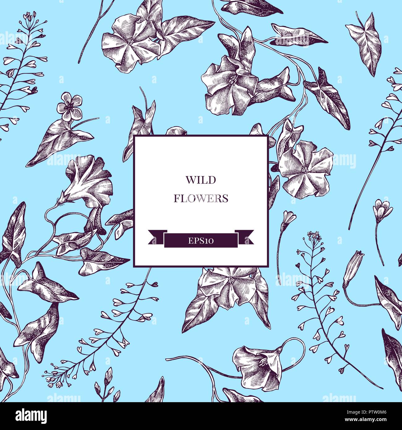 Vector seamless pattern of wild flowers. Hand drawn vector illustration ...