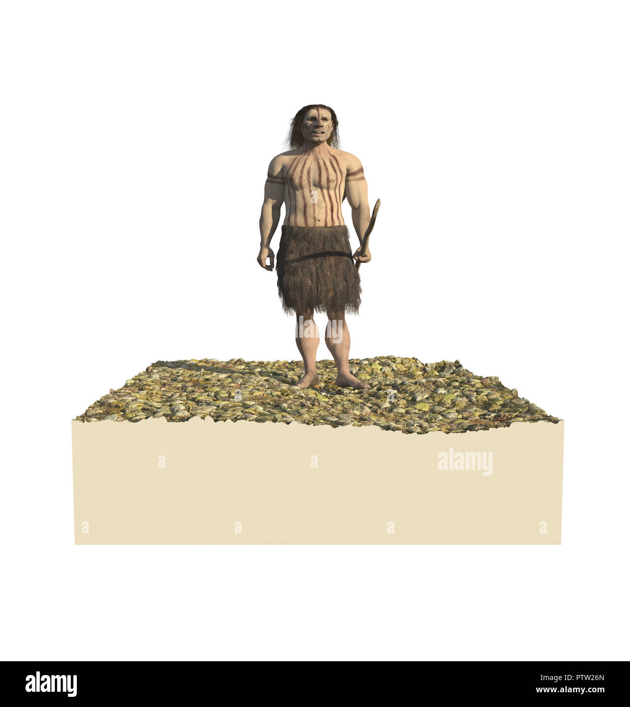 Digital illustration and 3d render of a Neandertal man Stock Photo