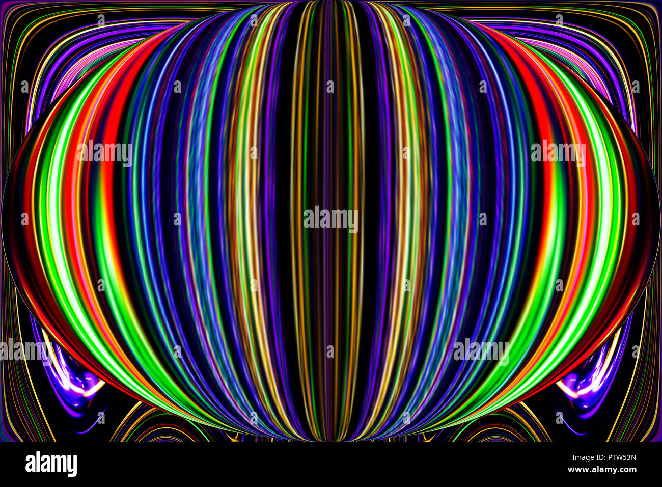 Color lines and curves creates fantastic elipse image. Abstract painting - psychedelic pictures. Stock Photo