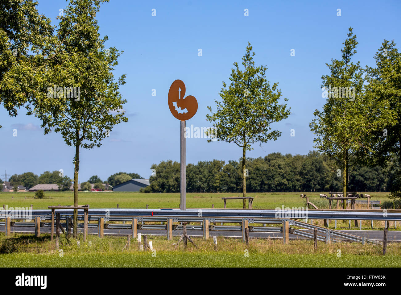 Drachten, Netherlands - June 9, 2016: Functional wildlife crossing hop over aid for bats and birds on regional highway N381 in Friesland Stock Photo
