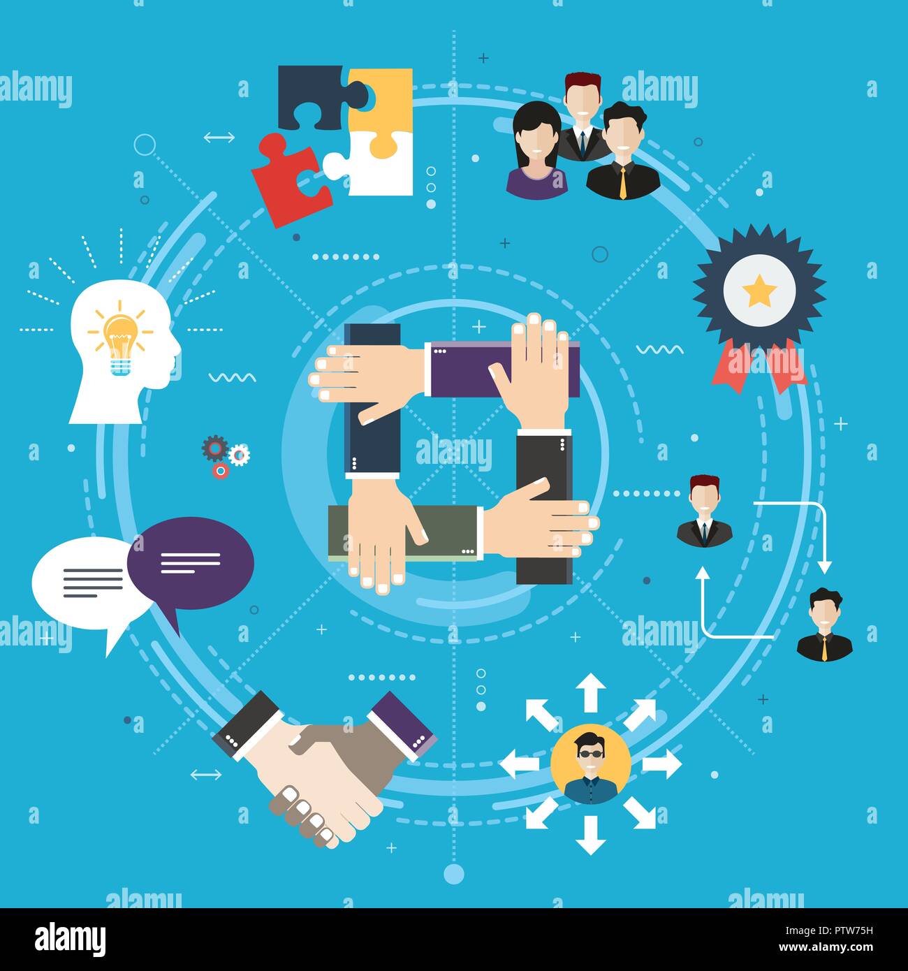 Cooperation and collaboration.Teamwork strategy in business. Negotiation, teamwork and collaboration in business .Internet website banner concept with Stock Vector