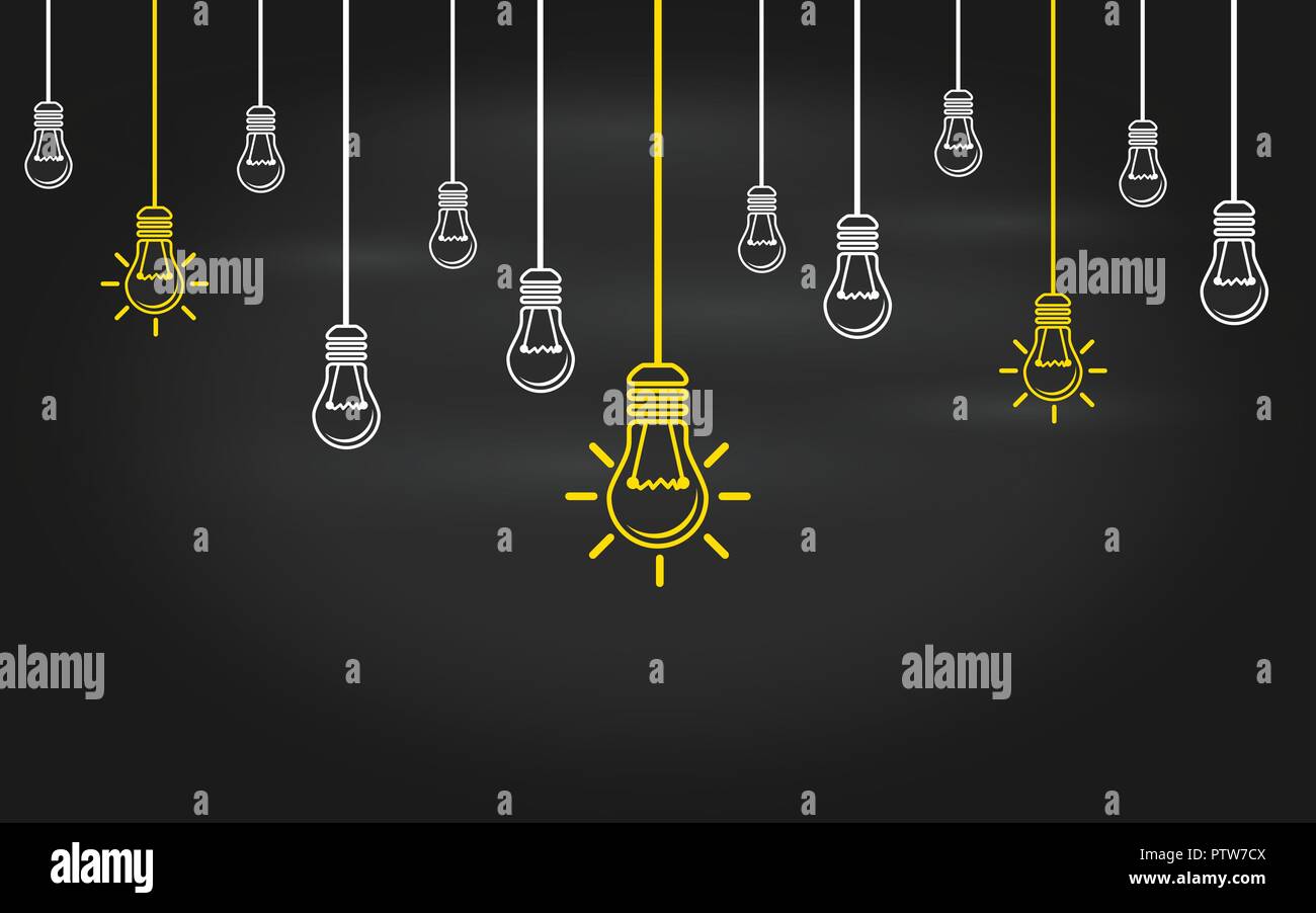 Light bulbs on a blackboard background. Creativity concept with innovation or inspiration in global business, thinking outside the box. Business strat Stock Vector