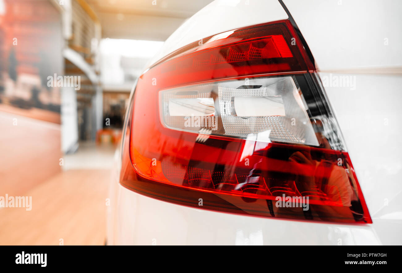 The rear lights of a modern prestigious car from a close angle Stock ...
