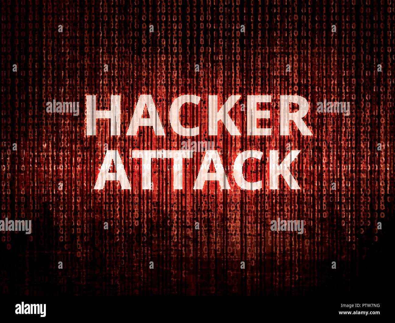 text hacker attack on background with binary encoding in red concept of invasion of privacy hacker attack computer attack by virus ransomware ma PTW7NG