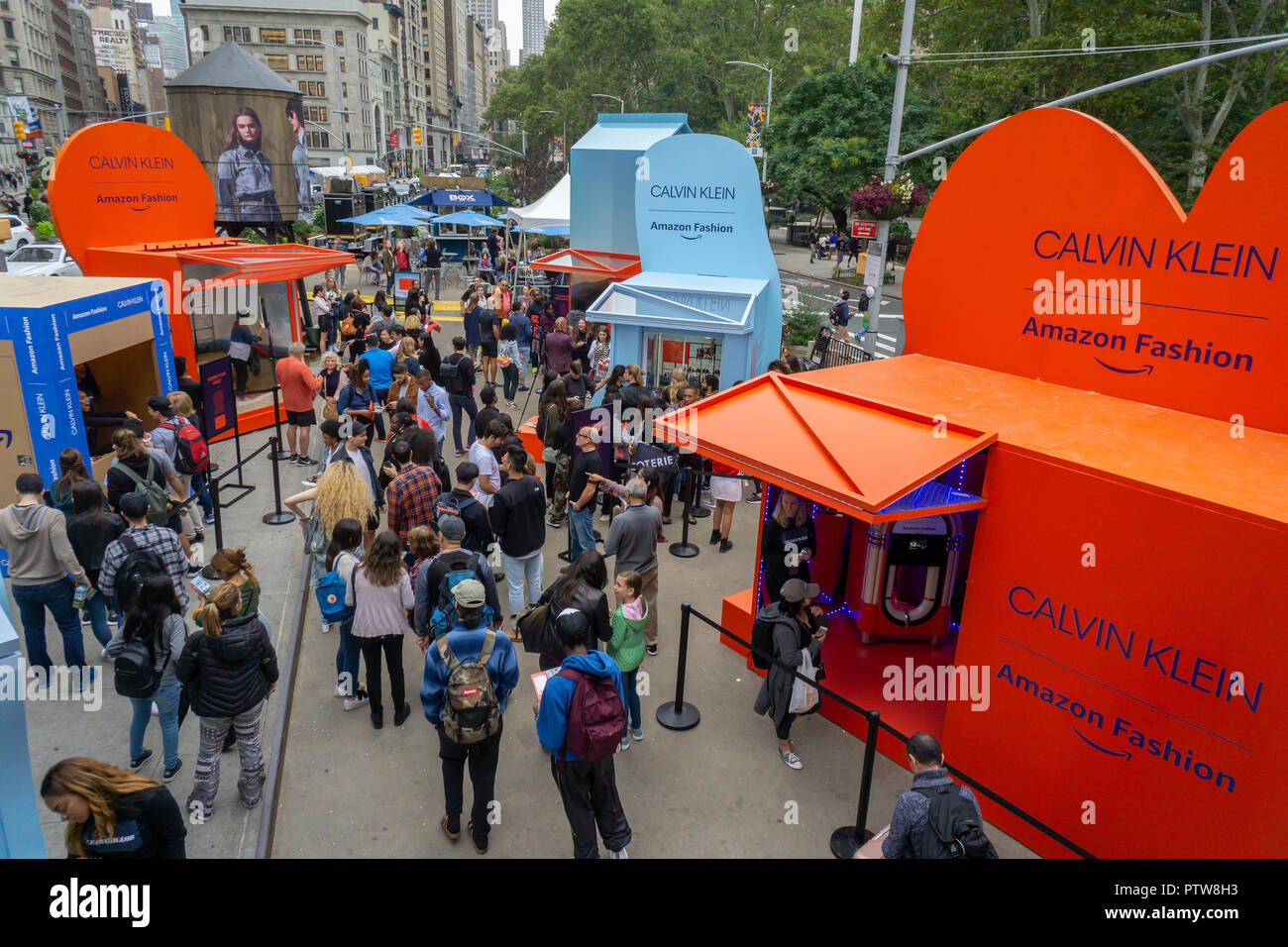 Hundreds of visitors flock to the Calvin Klein X Amazon Fashion  collaboration branding event in Flatiron Plaza in New York on Saturday,  October 6, 2018. Visitors were treated to a number of "