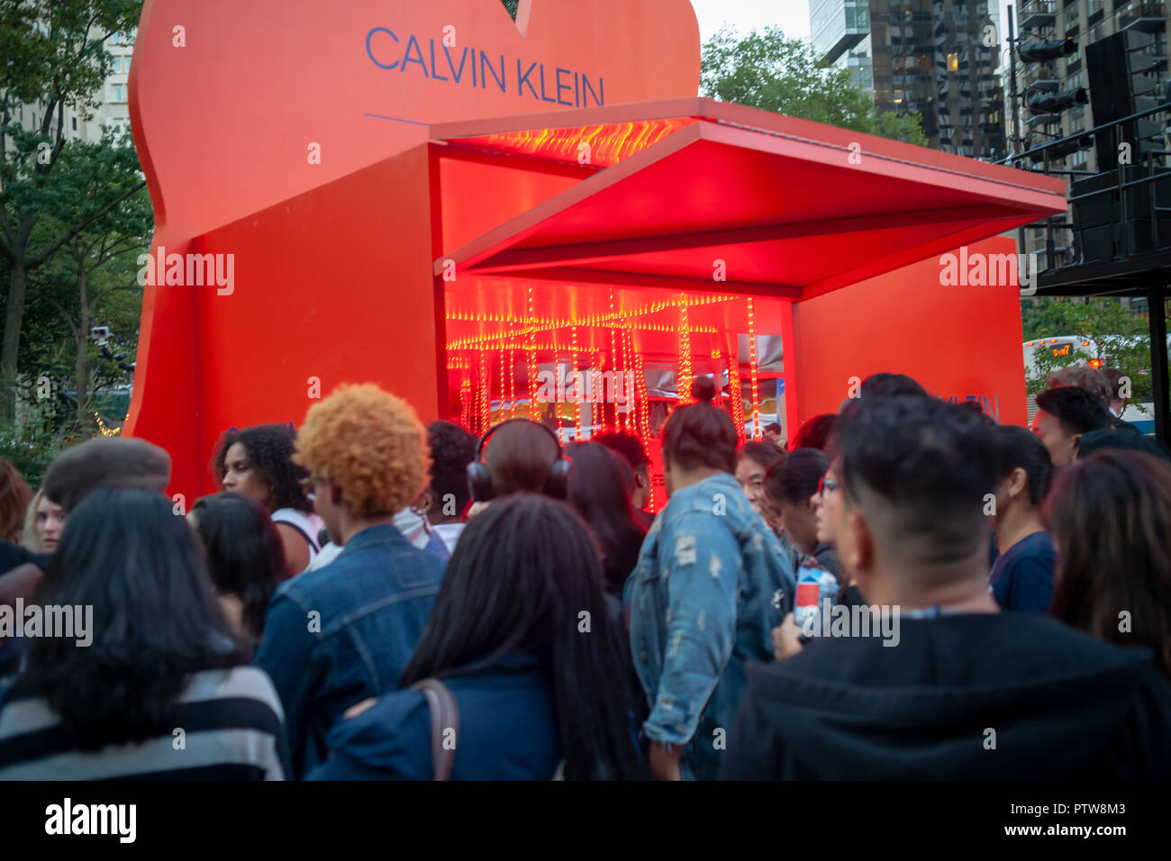 Hundreds of visitors flock to the Calvin Klein X Amazon Fashion  collaboration branding event in Flatiron Plaza in New York on Friday,  October 5, 2018. Visitors were treated to a number of "