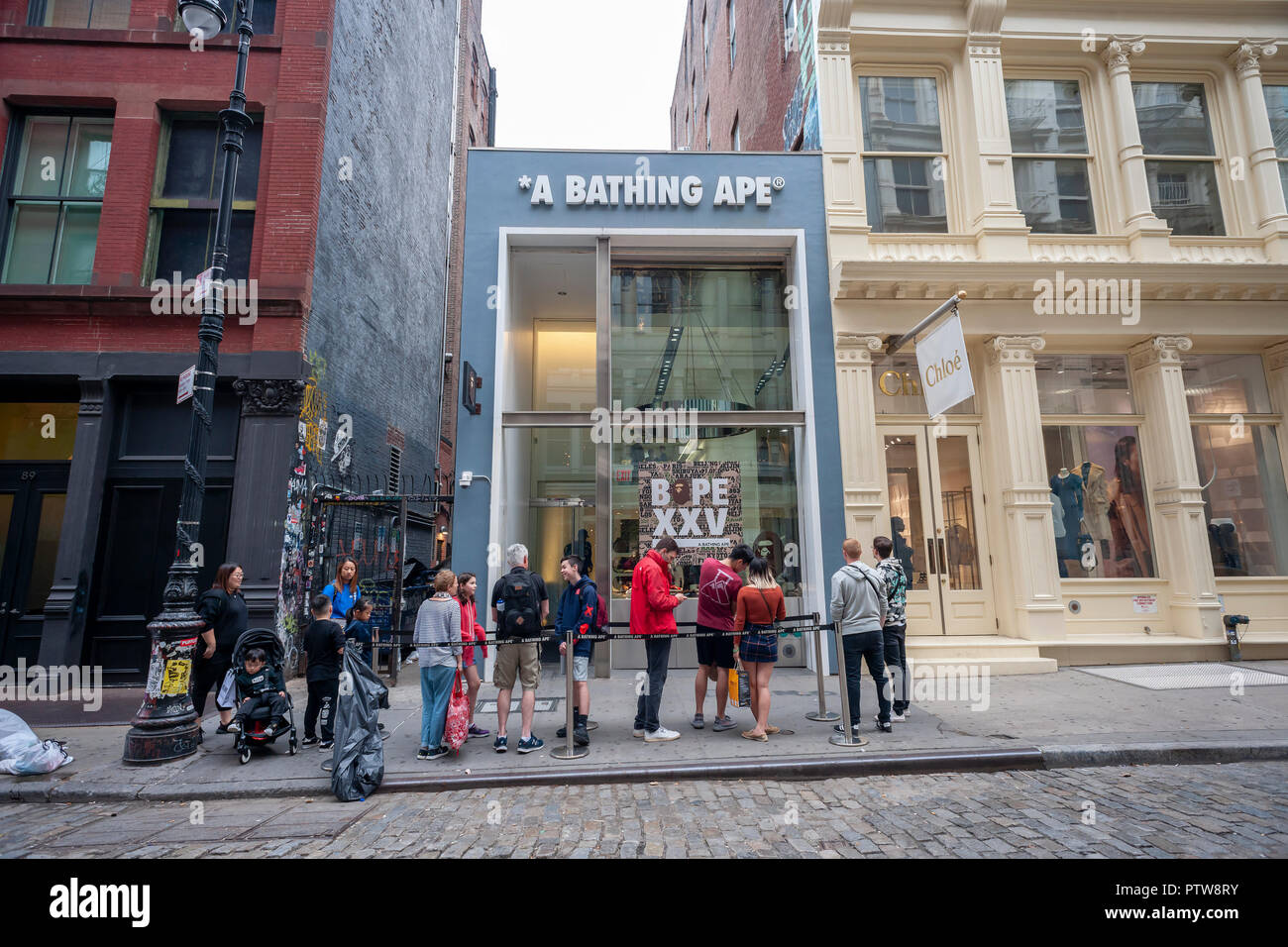 Line forms in front of the popular "A Bathing Ape" streetwear retail store  in the Soho neighborhood of New York on Monday, October 8, 2018. (Â©  Richard B. Levine Stock Photo - Alamy