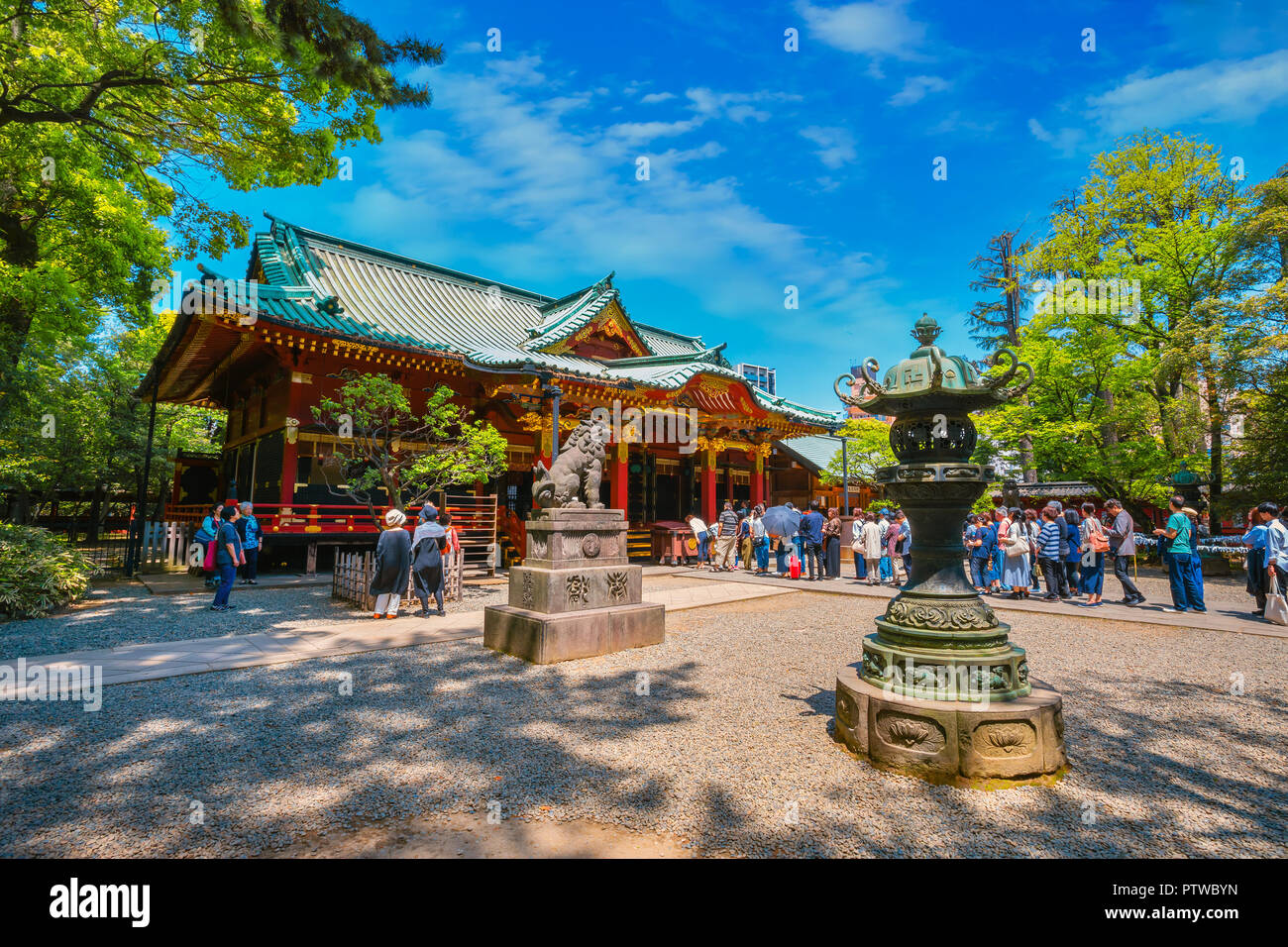 Tokyo, Japan - April 29 2018: Nezu Shrine established in 1705, one of the oldest worship places in the city, famous for its Azalea Festival held on fr Stock Photo