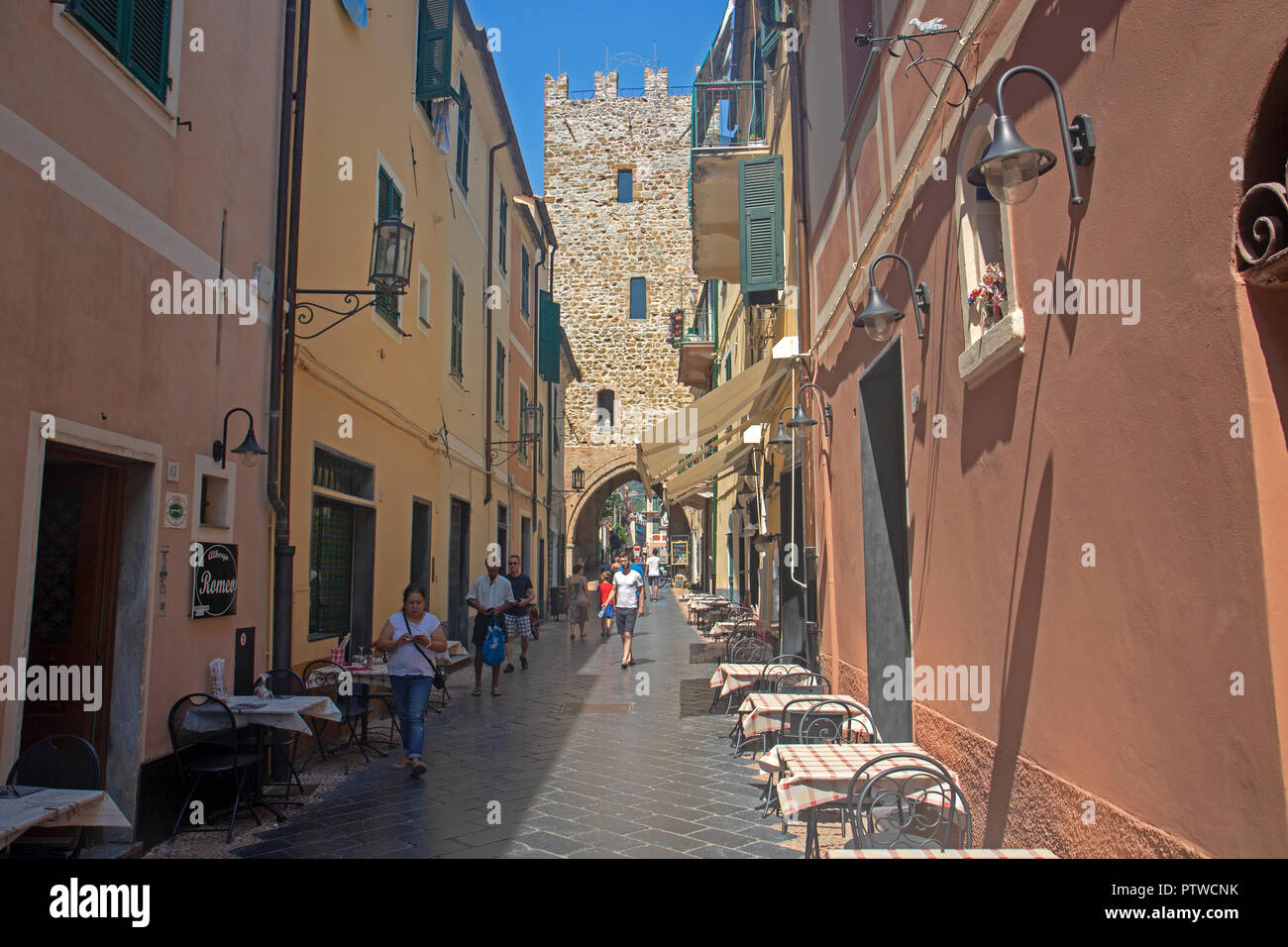Lane leading to the Torre San Giovanni in Noli Stock Photo