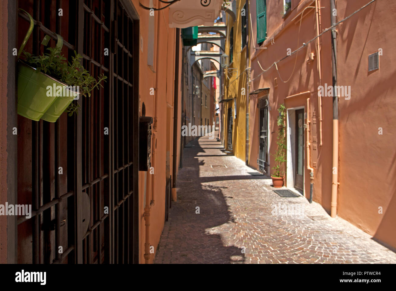 Laneway in the old town of Noli on the Italian Riviera Stock Photo