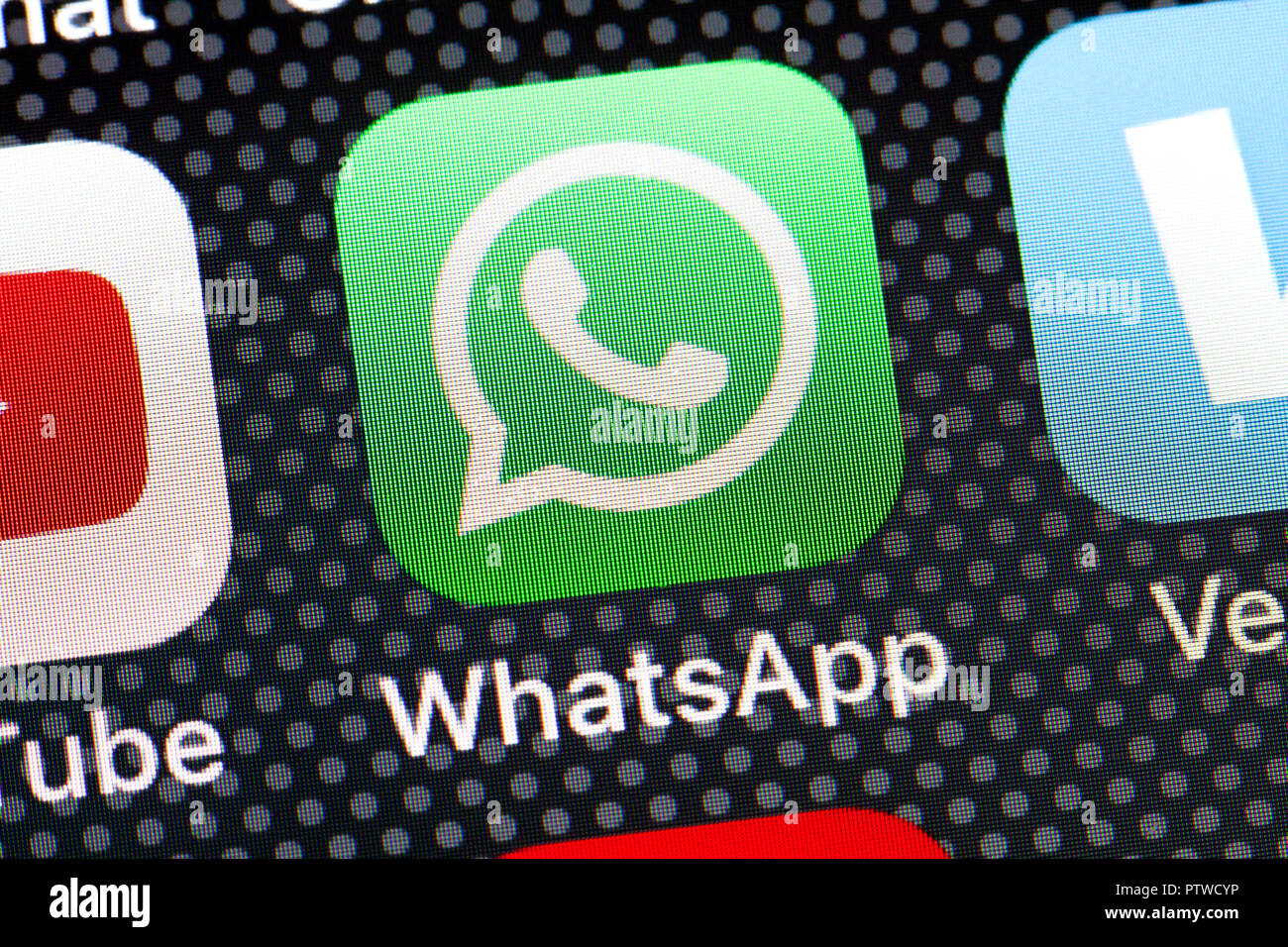 WhatsApp app icon on iPhone (close up, macro) - USA Stock Photo