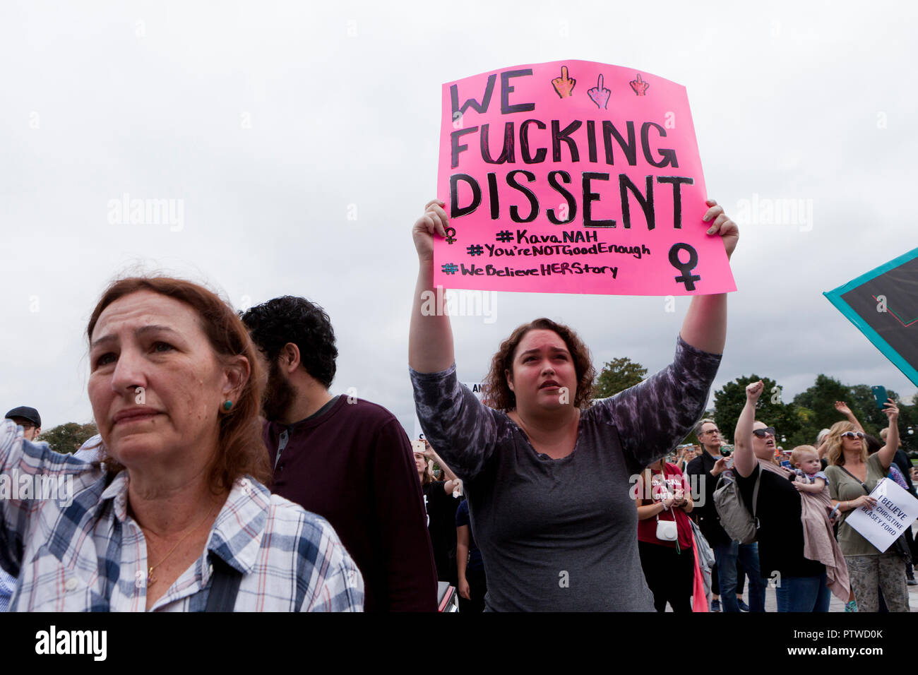 Washington, DC, October 6th, 2018: Woman protesting on the day of the final confirmation vote of Brett Kavanaugh as Justice of the US Supreme Court. Stock Photo