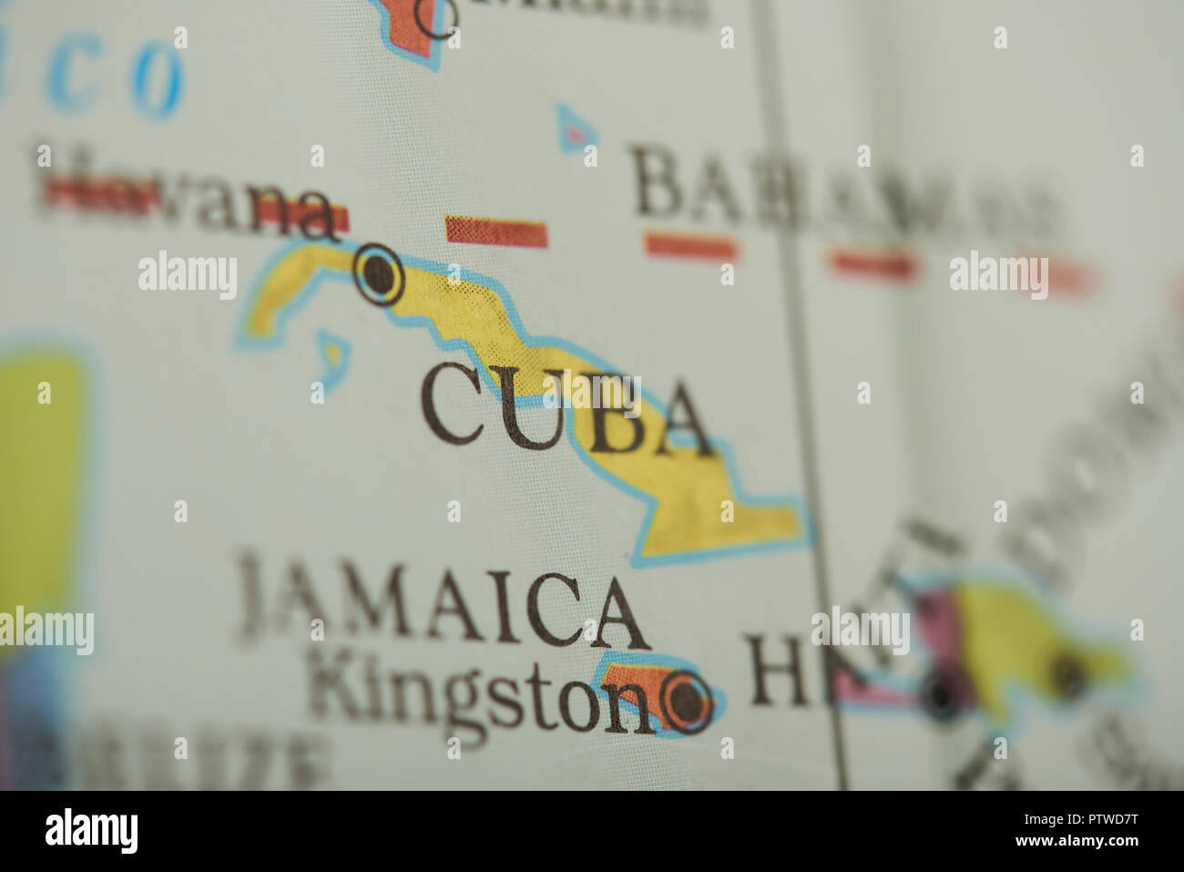 Cuba country on paper map close up view Stock Photo