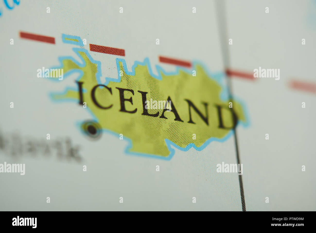 Iceland country on paper map close up view Stock Photo