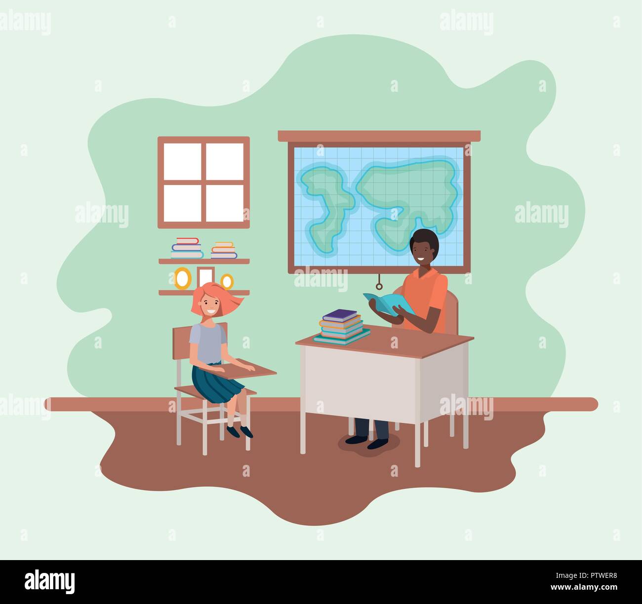 teacher black in the geography class with students Stock Vector Image ...