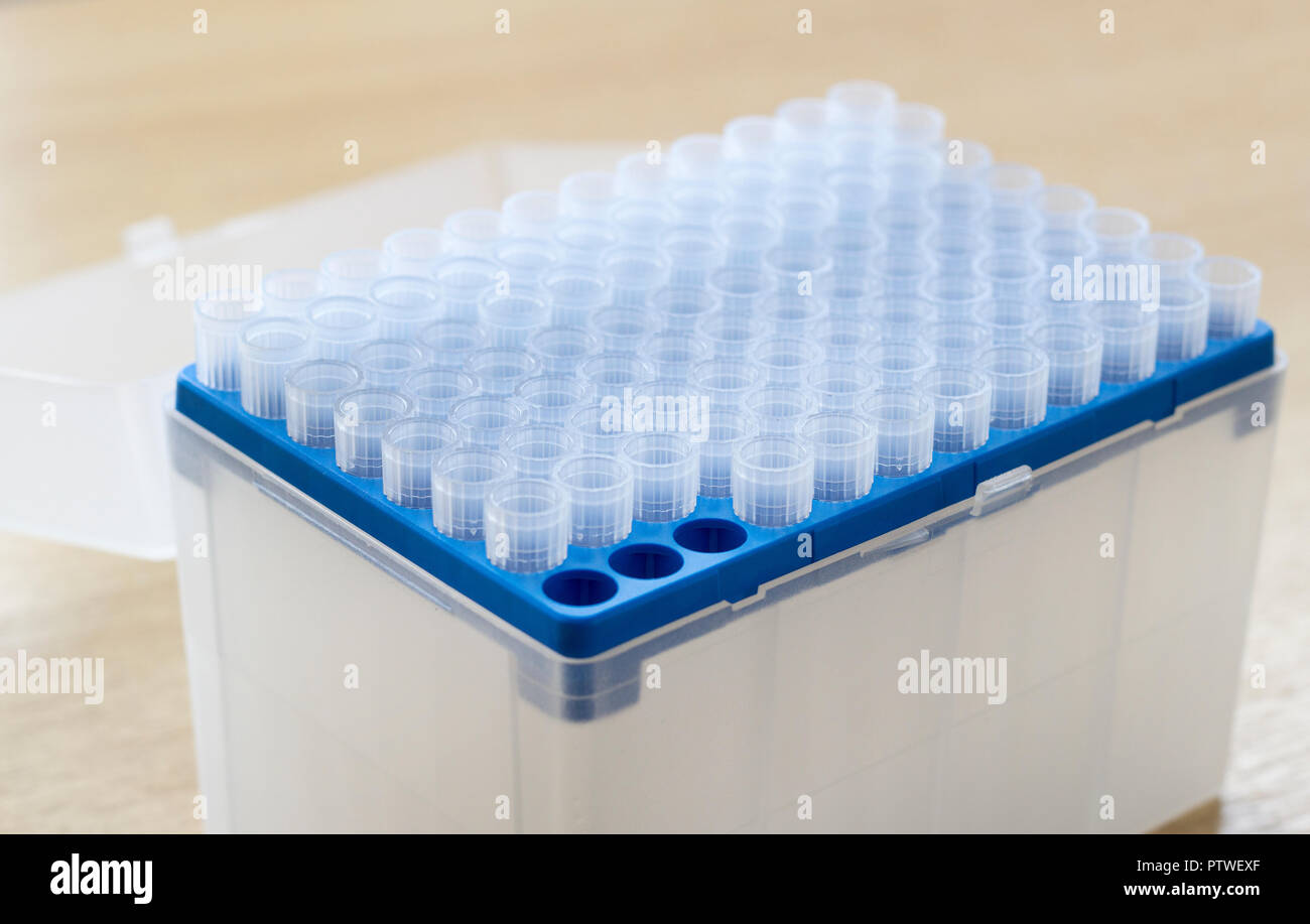 Container with medical test tubes, pharmaceutical Stock Photo
