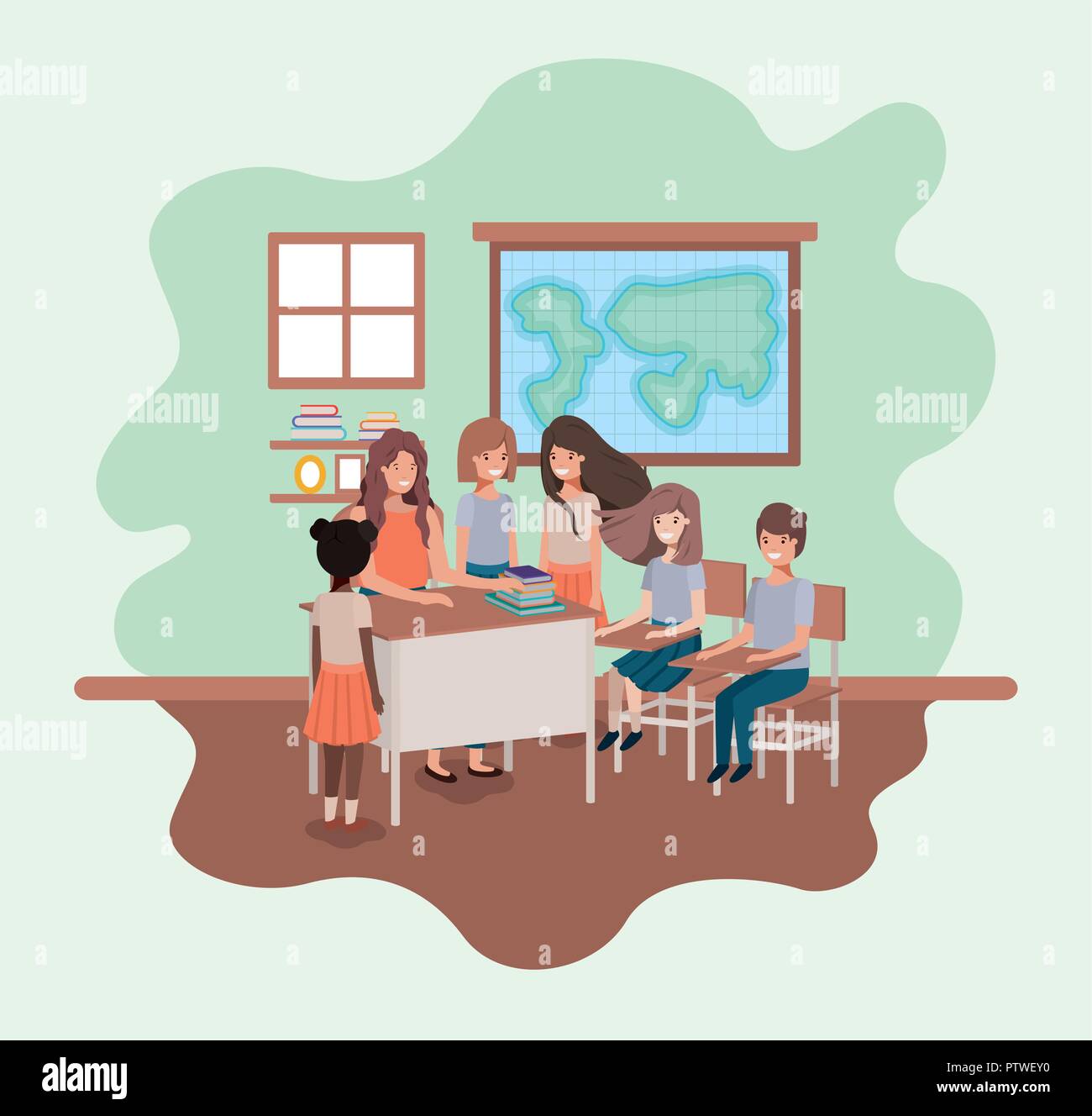 female teacher in the geography class with students Stock Vector Image ...